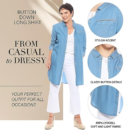 WADOS( OVERSIZED BUTTON DOWN SHIRTS FOR WOMEN, INDIGO, LARGE – FLOWY, WOMEN’S OVERSIZED SHIRTS – LOOSE BUTTON DOWN BLOUSE