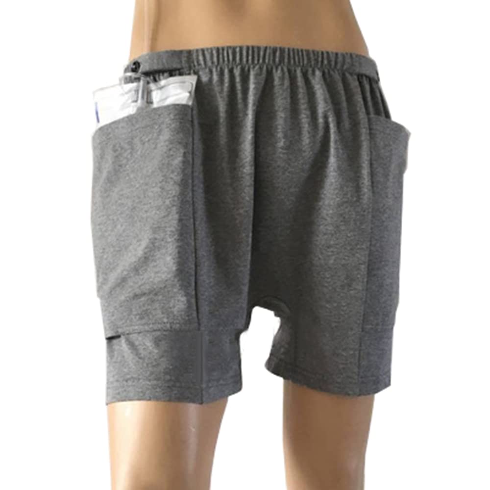 Photo 1 of HUKSOSE Shorts for Nephrostomy Bag, Catheter Leg Bag Support Underwear for Drainage Bag Ostomy Care Clothes (L) Grey