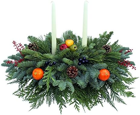 Potomac Fresh Cut Evergreen Centerpiece with Two Candles
