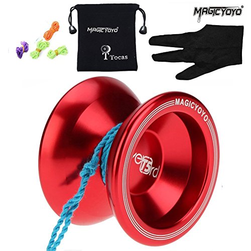 MAGICYOYO Unresponsive Yoyo T5 Overlord Aluminum Professional Yo-Yos Yoyo balls with 5 Strings Gloves with Yoyo Bag Red