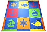 SoftTiles Kids & Baby Foam Playmat- Nautical Ocean Theme- Interlocking Blue, Red, Orange, Yellow, Lime Floor Tiles for Children's Playrooms and Baby Nursery (6.5'x6.5') SCNAUBROYL