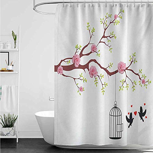 Home1love Fabric Shower Curtain Birds Blossomed Roses And Flying