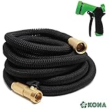50ft Heavy Duty Expandable Garden Hose - NEW Water Hose with 3/4" Brass Fittings, Improved Durability, Stronger Fabric, Triple Latex Core with 9 Function Spray Nozzle by KONA - 12 Month Warranty