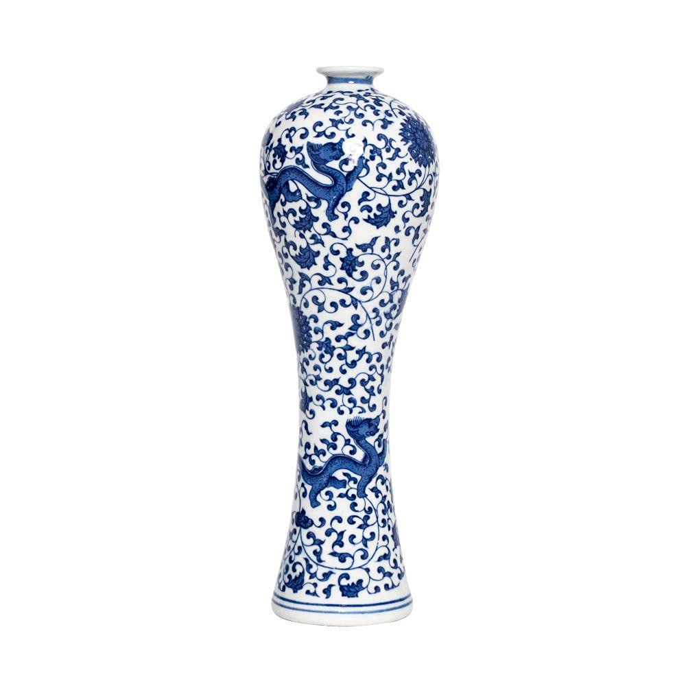 Photo 1 of 13" China Ceramic Vase Blue and White Porcelain Chinese Handmade Decorative Flower Vase for Living Room, Home Decor, Office, Table Centerpiece (lianhua)