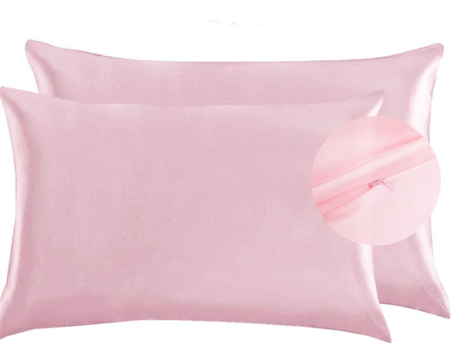 Silky Luxury Satin Pillow Case for Hair & Facial Skin to prevent wrinkles Hidden Zipper (Pink, Standard(50x75cm) 2 Pk)