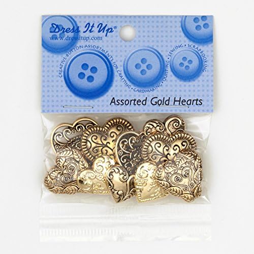 Dress It Up Embellishment Buttons Hearts Assorted Gold