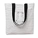 Caixia Women's Black Stripe Lazy Cat Print Canvas Tote Bag Beige