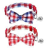 Mtliepte Cat Collars Breakaway Bowtie with Bell Adjustable Safety Fashionable Cute Plaid Kitten Collars 2pack