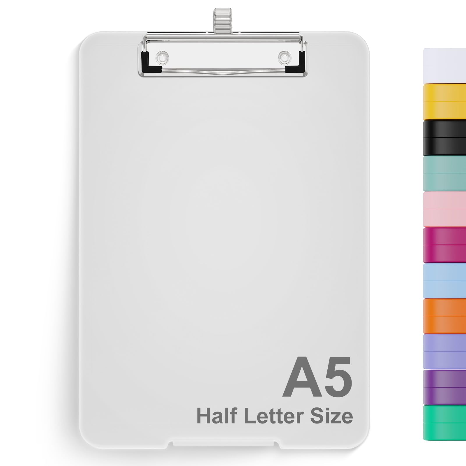 Hongri A5 Clipboard with Storage, Metal Retractable Pen Holder, 6 x 9'' Nursing Plastic Foldable Clip Board, Office Supplies, School Supplies, Menu Box for Work, Translucent