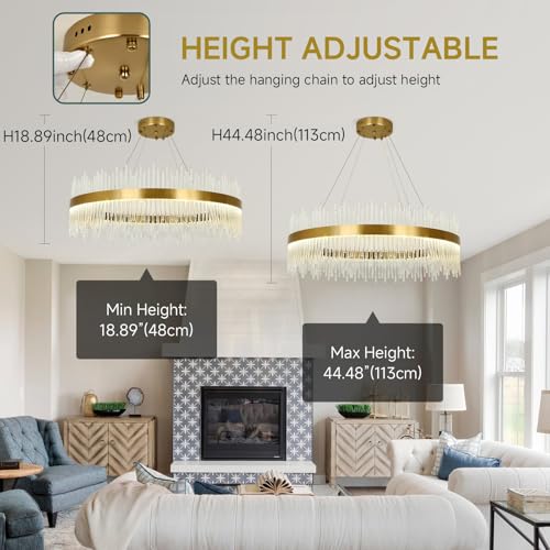 Modern Gold Crystal Chandelier Pendant Light, Dimmable Luxury Crystal Round Lamp, for Living Room, Dining Room, Bedroom, Restaurant, Φ80cm
