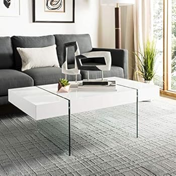 Safavieh Home Collection Jacob White Rectangular Glass Leg Modern Coffee Table