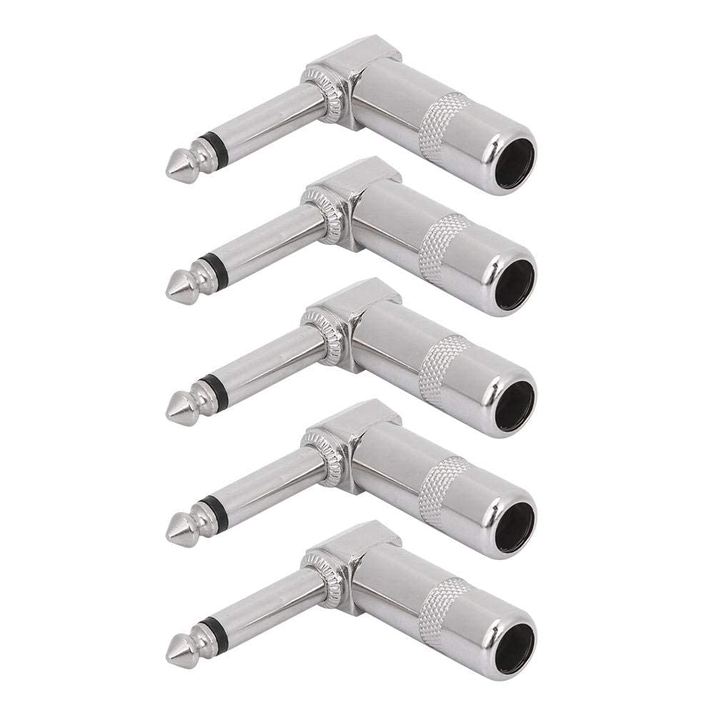 Bnineteenteam Guitar Jack Bend 90 Degree, 5pcs Right Angle Mono Phone Plug, 90 Degree 6.35mm (1/4 Inch) L-shape Guitar Audio Jack Connector Microphone Cable Terminal, Connection Audio Equipment