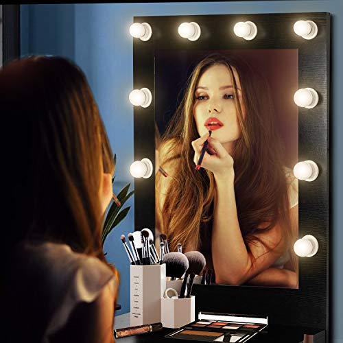 US Shipping Vanity Set with Lighted Mirror, YEEGO Makeup Vanity Dressing Table Dresser Writing Desk with Drawer for Bedroom Easy Assembly, Black(10PCS Warm LED Bulbs)