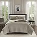 Comfort Spaces Reversible King Quilt Set Taupe - 3 Piece Bayley Mini Quilt Set Ivory Reverse – Embroidery Stitches King Size Quilt Includes 1 King Quilt / 2 Shams