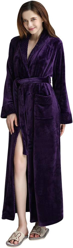 Fainosmny Women Men Thicken Velvet Robe Bathrobe Long Gown Pajamas Sleepwear Pocket Waistband Cardigan Nightgown