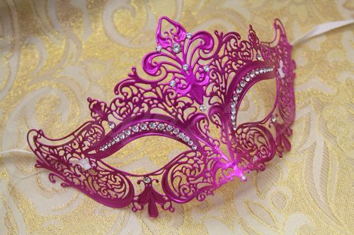 Venetian Laser Cut Vibrant Pink Swan Crown Impression Masquerade Mask - Decorated With Gem Crystals