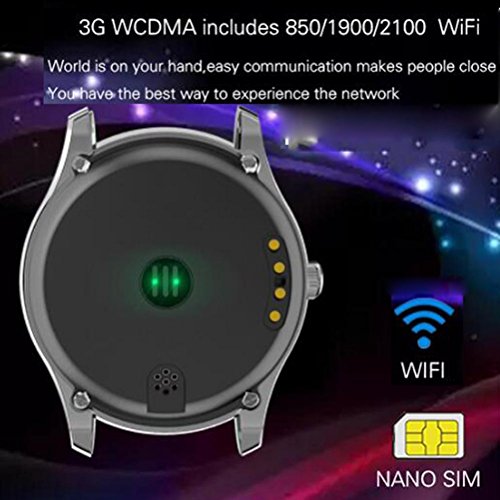 L@YC New Android 5.1 Support WiFi Call GSM850/900/1800/1900 CPU MTK6580 Quad 1.3GHZ Smart Watch Pedometer Heart Rate Monitoring Support Nano SIM Card, Black