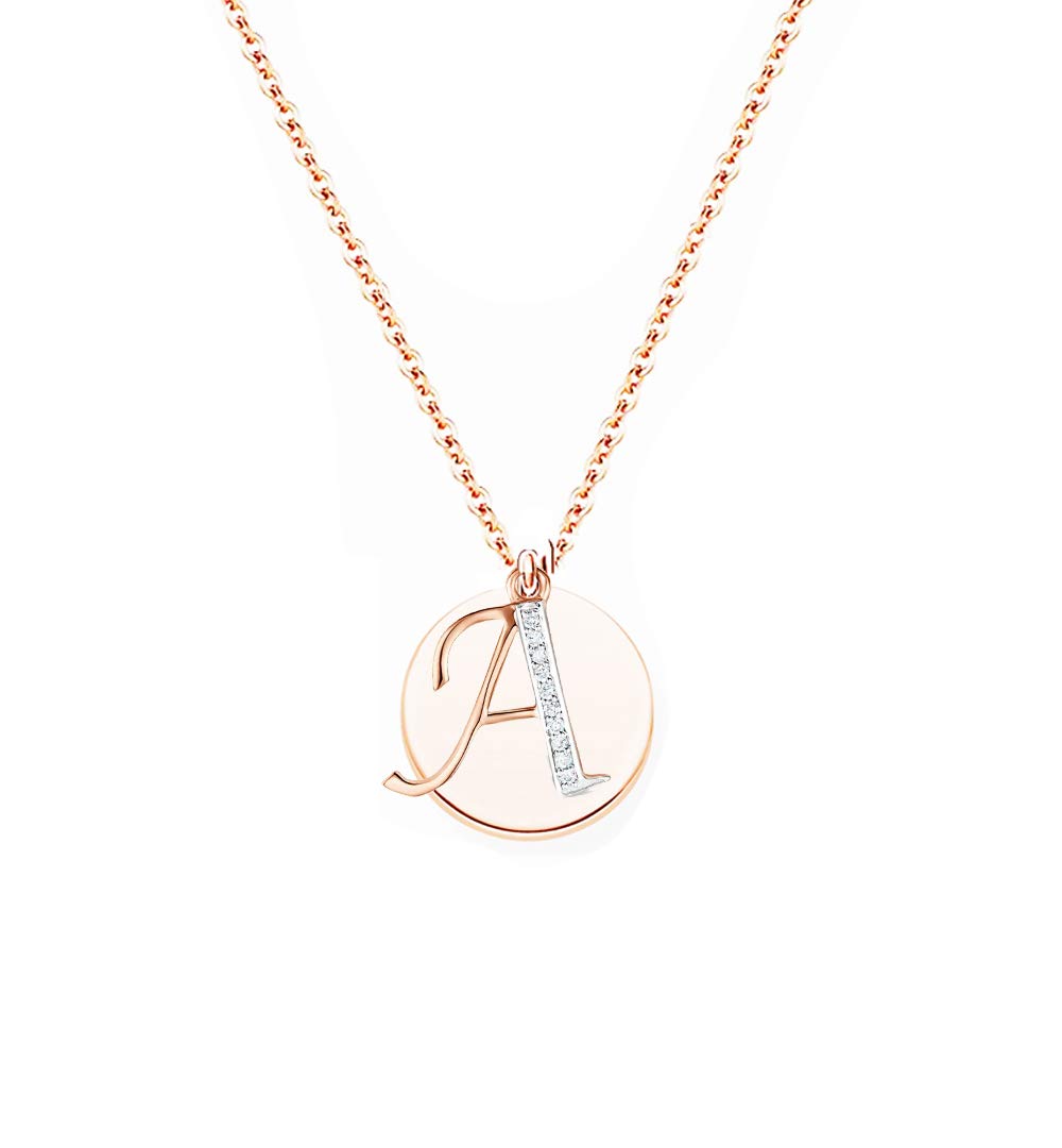 baobei handmade Initial A-Z Letter Choker necklace 14k rose gold stainless steel personalised name round mirror charm pendant necklace for women Girls (A)