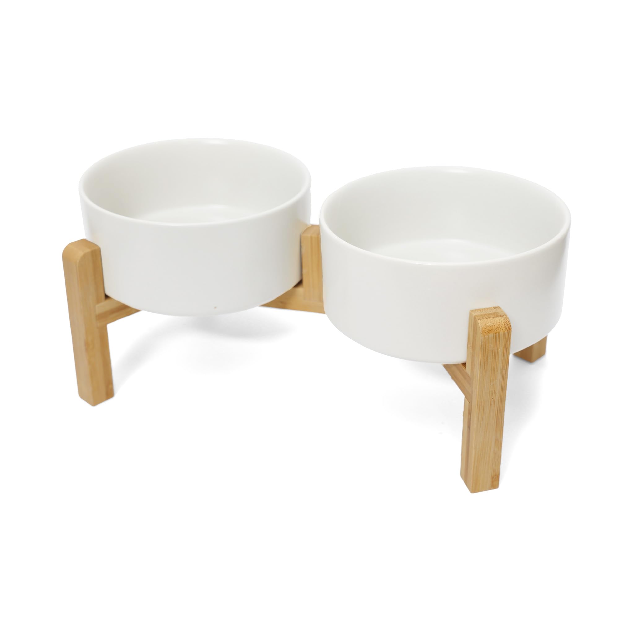 Photo 1 of OniAnt Elevated Dog Bowls Ceramic, 13.5 oz Dog Food and Water Bowl Set with Wood Stand, Double Raised Pet Feeding Station for Puppy & Cats - Non-Slip Pet Dishes Dishwasher Safe - White