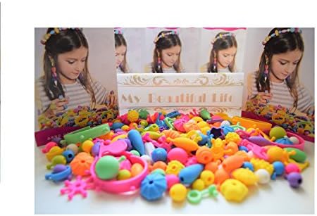 MyBeautifulLife Pop Beads Set Girl Toy Creative DIY Jewelry Making Kit Necklace Bracelet for Girls Art Crafts Snap Beads Educational Toy(198 Pieces)