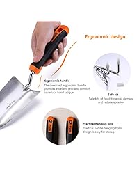 TACKLIFE Juego de herramientas de jardín, 3 piezas de acero inoxidable resistente kit de jardinería con mango suave de goma antideslizante Trowel, Trasplante de paleta y Cultivador de mano Regalos de jardín para padres GGT1A