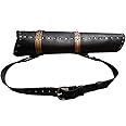 GEGEXIAOWU Medieval Retro Back Quiver Bow Leather Arrow Holder with Large Pouch Handmade Straps Belt Bag (Black, ONE Size)