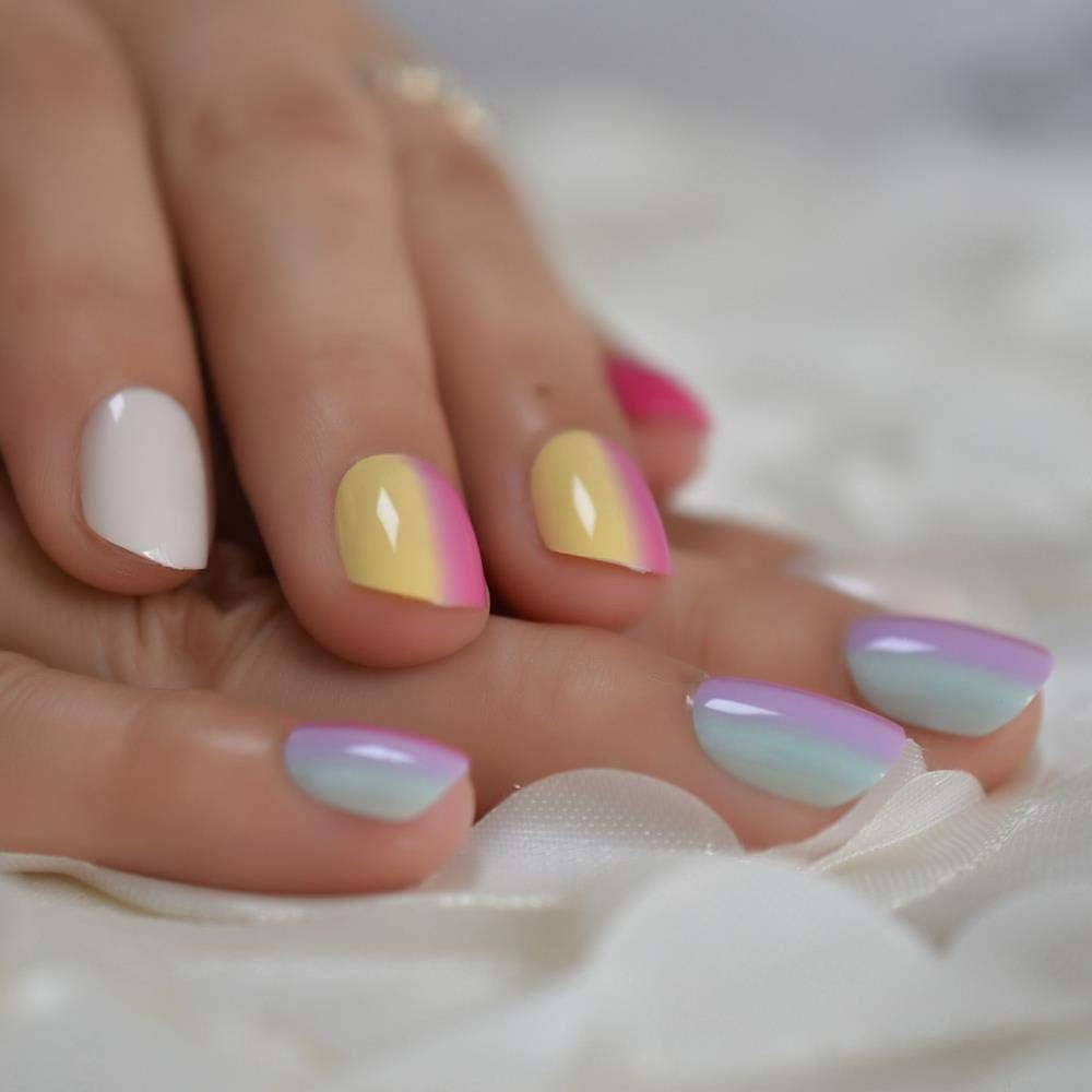 Nagelstickers Voor Meisjes Kleine Korte Nepnagels Voor Kinderen Regenboogglans Ronde Kleur Carnavalachtige Kunstnagels Voor Kleine Nagels Amazon Nl