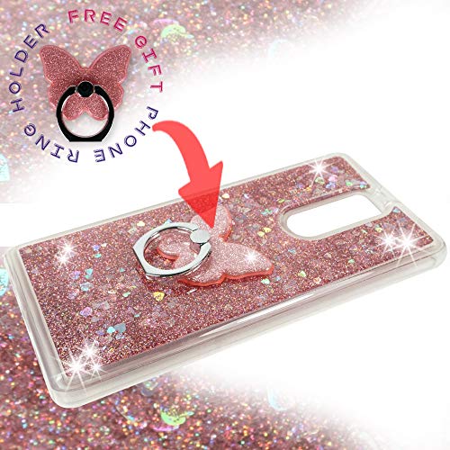 CoolPad Legacy Clear Case, ZASE Liquid Glitter Sparkle Bling Phone Case for CoolPad Legacy 6.36 inch (Metro,Boost) Cute Protective Cover Waterfall Floating Quicksand w/Phone Ring Holder (Pink Rose) - Thumbnail 2