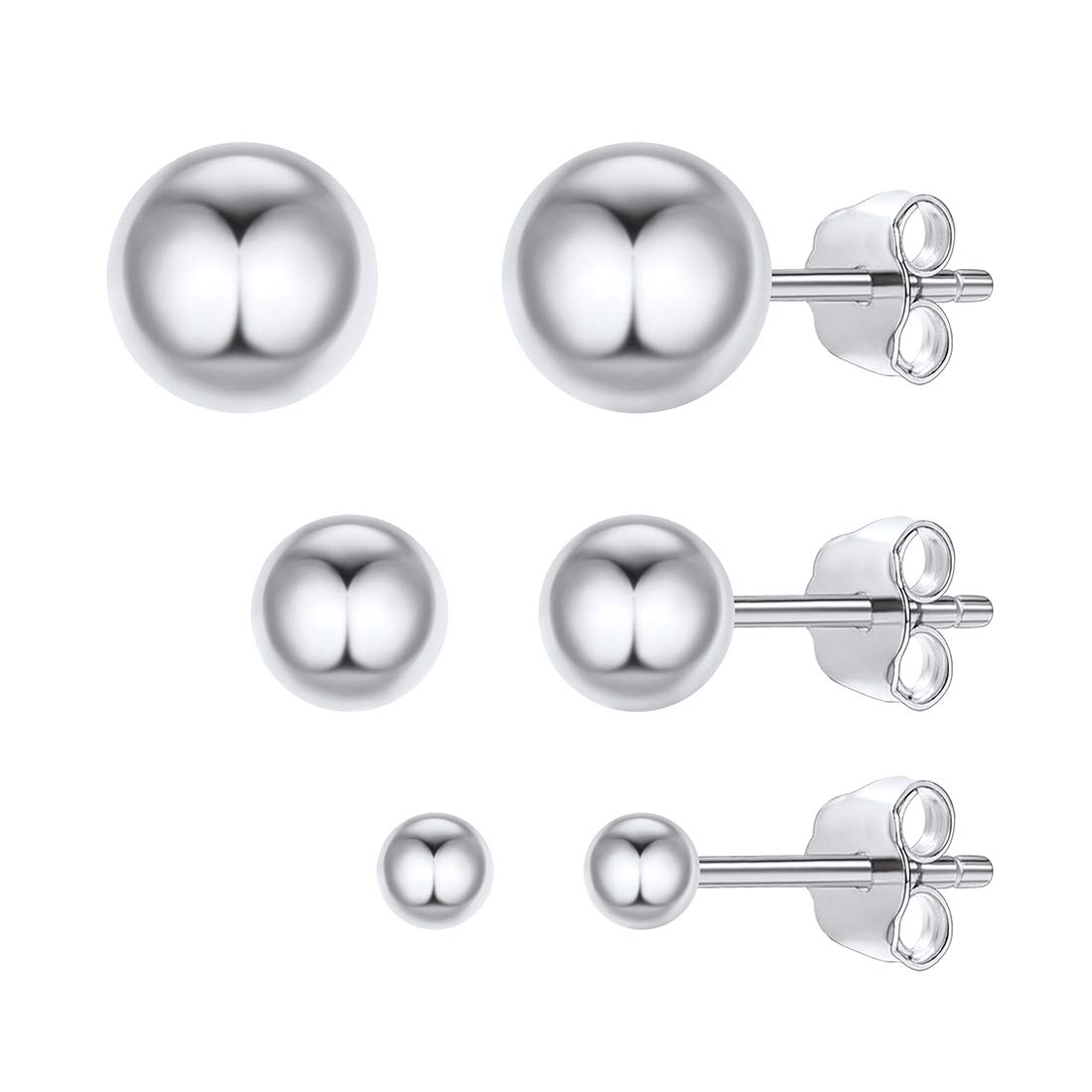 ChicSilver Round Ball Earring Set 925 Sterling Silver Cartilage Studs for Womens Sensitve Ears Everyday Jewelry
