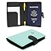 JAVOedge Mint/Black Two Tone Color RFID Blocking Passport Snap Closure Case with Pen Holder and 2 Matching Luggage Tags