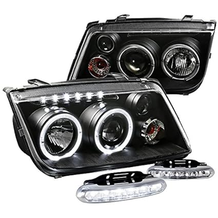 Para Volkswagen Jetta/Bora negro Halo Proyector Faros delanteros w ...