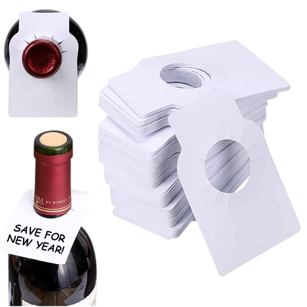 100 Pcs Wine Bottle Tags White Wine Cellar Rack Labels Blank Champagne Wine Bottle Labels Reusable Bottle Neck Tags for Wine Racks and Cellar Organise