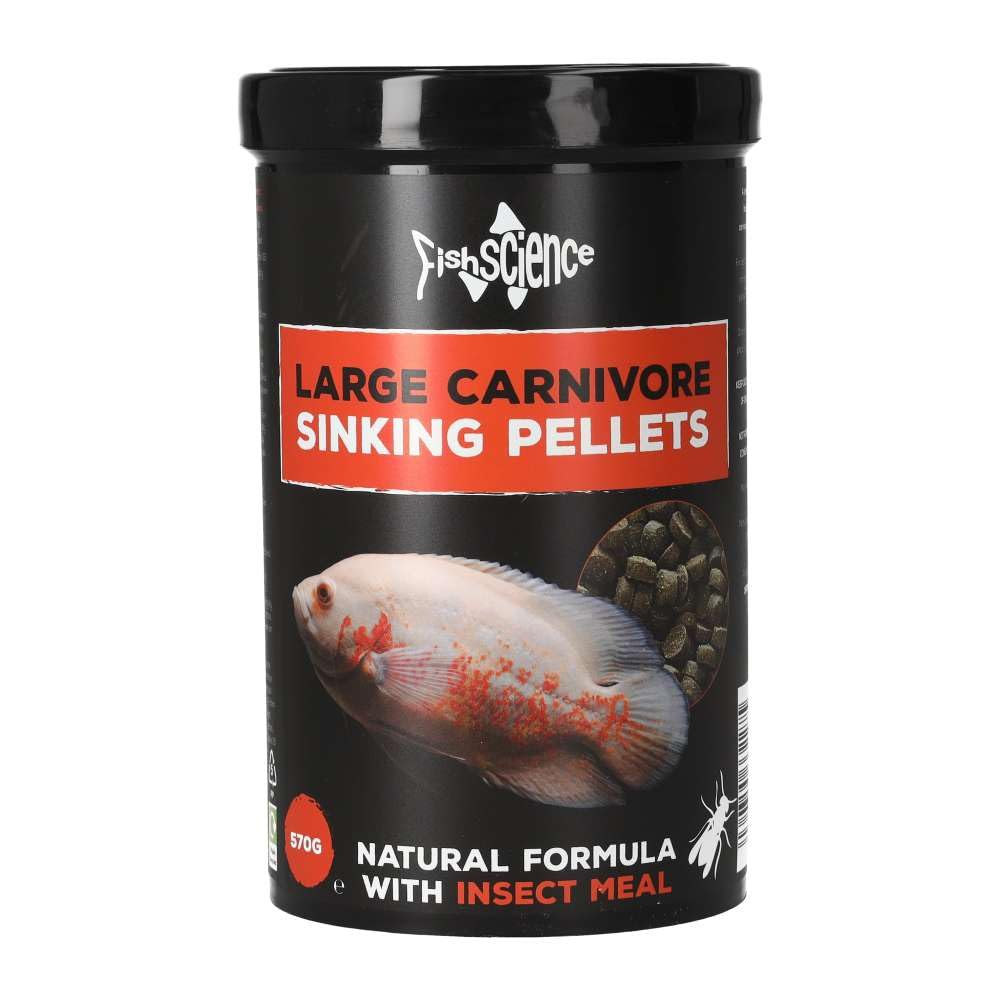FishScience Large Carnivore Diet 570g | Sinking Pellet | Carnivore Fish Pellets | Insect Based Diet for Oscar’s, Rays, and Catfish | Tropical & Aquatic | Oscar Pellets