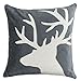 Homey Cozy Applique Gray Velvet Throw Pillow Cover, Merry Christmas Series Reindeer Horn Luxury Soft Fuzzy Cozy Warm Slik Decorative Gift Square Couch Cushion Pillow Case 20 x 20 Inch, Cover Only