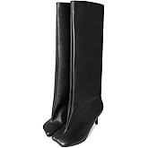 UBWDU Women's Suede Knee High Boots Square Toe Stiletto Heels Wide Calf Tall Boots