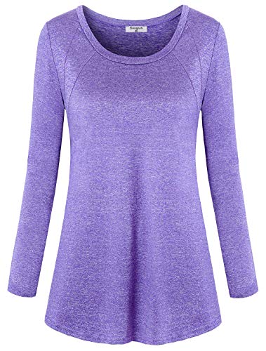 Soogus Long Sleeve Workout Shirts for Women Plus Size Yoga Tops Hiking Activewear Moisture Wicking Athletic Tshirt Comfy Stretchy Polyester Dry Fit Running Active Top Loose Fitness 2XL Purple