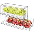 MANO 2Pack Clear Fridge Drawers Pull Out Stackable Refrigerator Drawer Organizer Bins Pantry Storage Box Plastic Food Containers for Kitchen Bathroom Office Closet(X-Small)