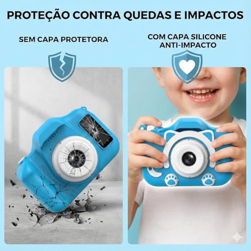 Câmera Digital Infantil Gatinho Recarregável, Azul | Bateria USB, Gravação de Fotos e Vídeos HD, Design Seguro e Resistente, Antichoque, Presente Educativo e Divertido