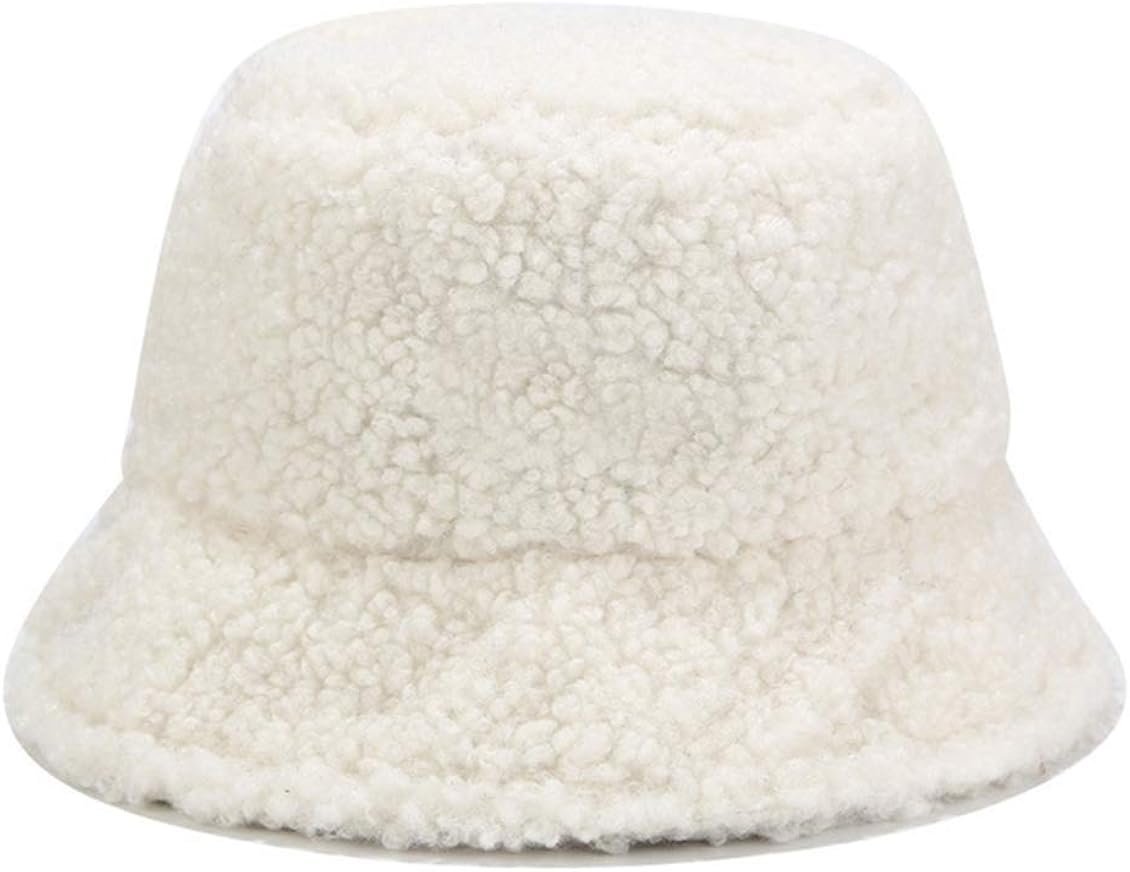Newfancy Women Girls Winter Bucket Hat Curly Faux Fur Shearling