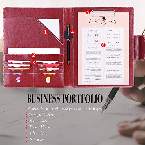 Portfolio Padfolio Case, Skycase Business Portfolio Folder, Resume/Conference/Legal Document Organizer with Letter/A4 Size Clipboard, Business Card Holders, Document Sleeve, Wine Red - Thumbnail 3