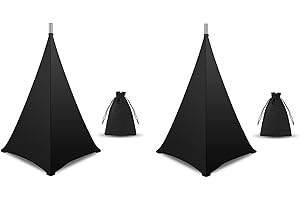 Bloepum 2X Speaker Stand Cover, DJ Speaker Stand Tripod Scrim Skirt with Carry Bag, 360 Degree Black Cover for Wedding
