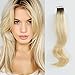 ABH AmazingBeauty Hair Root Tape Hair Extensions - Invisible Pre Taped Double Sided Remy Human Hair Skin Weft, 20 Pieces, 50 Grams, Platinum Ash Blonde with Darkest Brown Base R2-60, 20 Inch