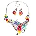 Women's Exotic Multi-Colored Enamel Flower Bib Choker Necklace Earring Set