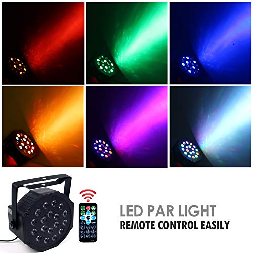Stage Lights, KOOT 18 LEDS DJ Disco Lighting, Sound Activated Strobe Par Lights High Bright and Silent Motor Remote and DMX Control, Best for Karaoke Club Bar Wedding Show (4 pack)