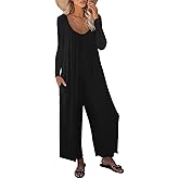 STOLKISS Women’s Casual Jumpsuits One Piece Loose Stretchy Long Sleeve Fall Jumpsuit Wide Leg Long Pants Rompers with Pockets
