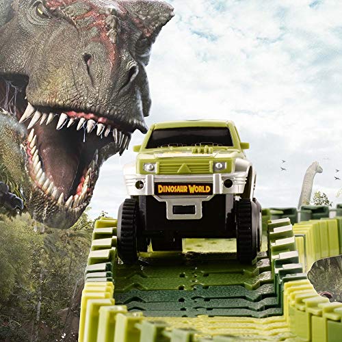 image for CampFENSE Dinosaur Toys (163Pcs Total, 144 Track Pcs) Electric Race Tr