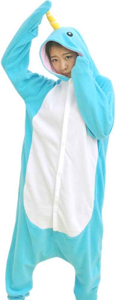 Fandecie Unisex Adult Pajamas Kigurumi Costume Anime Animal Cosplay Onesies Halloween Sleepwear Fancy Dress Narwhal Suitable for Height 160-175cm