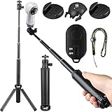 EEEKit 4 in 1 Bluetooth Romote Mounting Kit for Samsung Gear 360 Camera 2017/2016, Bluetooth Remote Shutter, Mini Tripod Stand, Extend Selfie Stick Monopod, Adhesive Quick Release Flat/Curved Mount
