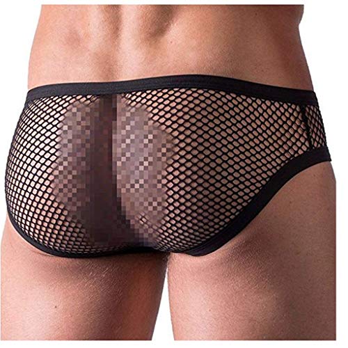 CHICTRY Mens See Through Mesh Openwork Buckled Bikini Briefs Underwear Black Large(Waist:27.5-40.0"/70-102cm)