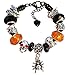 Halloween Charm Bracelet for Women & Girls, Black Steel Snake Chain and Faceted Glass Charms, 7.5 Inch